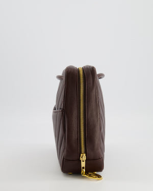 Chanel Vintage Brown Chevron Camera Bag in Calfskin Leather with Gold Hardware