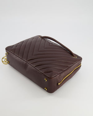 Chanel Vintage Brown Chevron Camera Bag in Calfskin Leather with Gold Hardware