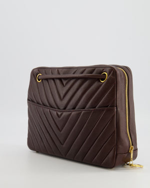 Chanel Vintage Brown Chevron Camera Bag in Calfskin Leather with Gold Hardware