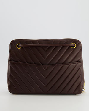 Chanel Vintage Brown Chevron Camera Bag in Calfskin Leather with Gold Hardware