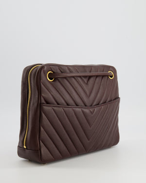 Chanel Vintage Brown Chevron Camera Bag in Calfskin Leather with Gold Hardware