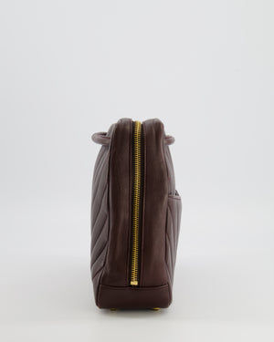 Chanel Vintage Brown Chevron Camera Bag in Calfskin Leather with Gold Hardware