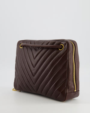 Chanel Vintage Brown Chevron Camera Bag in Calfskin Leather with Gold Hardware