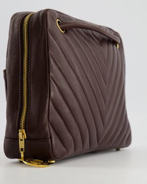 Chanel Vintage Brown Chevron Camera Bag in Calfskin Leather with Gold Hardware