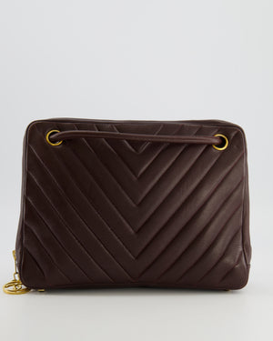Chanel Vintage Brown Chevron Camera Bag in Calfskin Leather with Gold Hardware