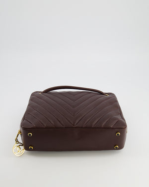 Chanel Vintage Brown Chevron Camera Bag in Calfskin Leather with Gold Hardware