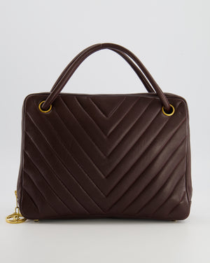 Chanel Vintage Brown Chevron Camera Bag in Calfskin Leather with Gold Hardware