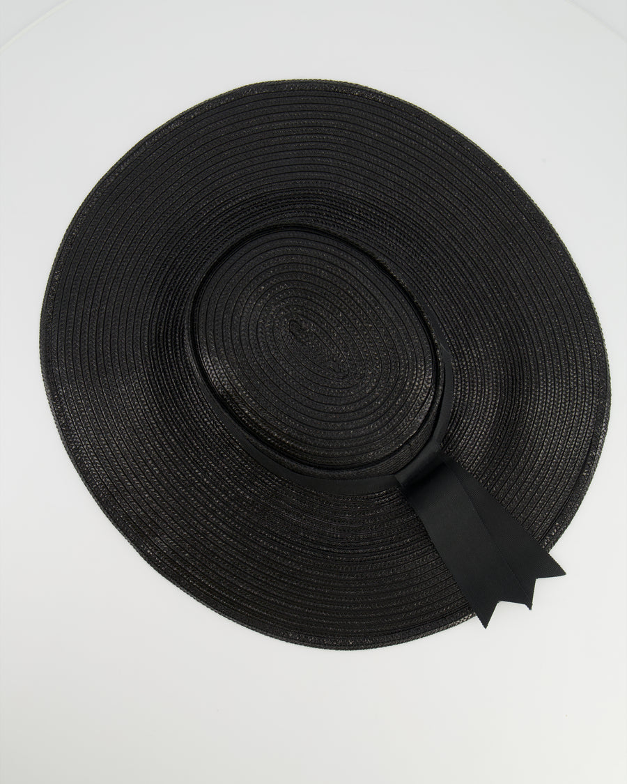 Stephen Jones Black Raffia Hat with Black Ribbon 57cm