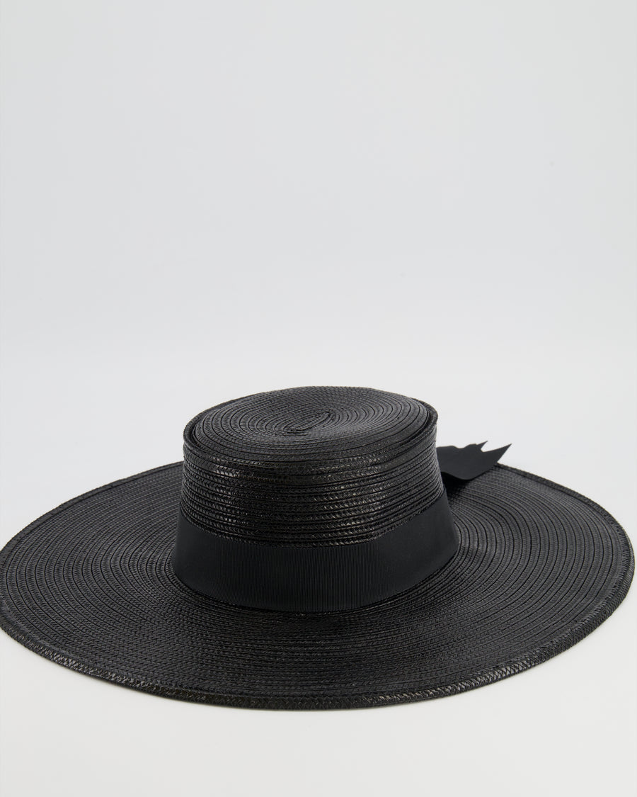 Stephen Jones Black Raffia Hat with Black Ribbon 57cm
