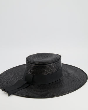 Stephen Jones Black Raffia Hat with Black Ribbon 57cm