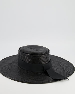Stephen Jones Black Raffia Hat with Black Ribbon 57cm