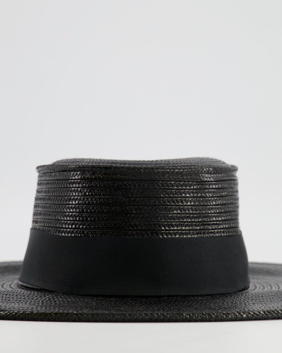 Stephen Jones Black Raffia Hat with Black Ribbon 57cm