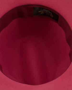Loro Piana Hot Pink Baby Cashfelt Hat with Burgundy Ribbon and Champagne Gold Logo Detail Size S RRP £900