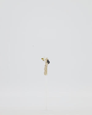 Chanel CC Crystal Gold Drop Earrings with Black Pearl Detail
