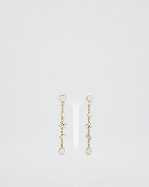 Chanel Pearl Crystal Drop Earrings with Gold CC Logo