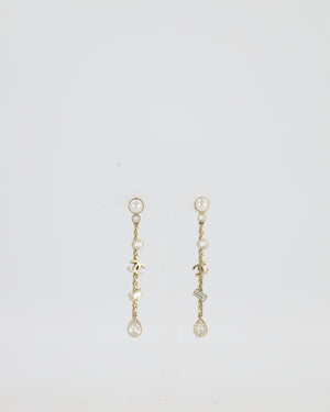 Chanel Pearl Crystal Drop Earrings with Gold CC Logo