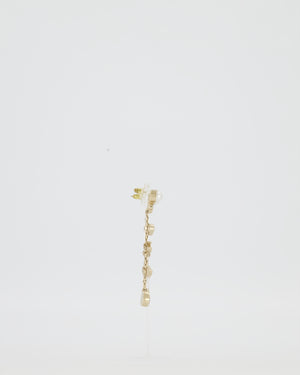 Chanel Pearl Crystal Drop Earrings with Gold CC Logo
