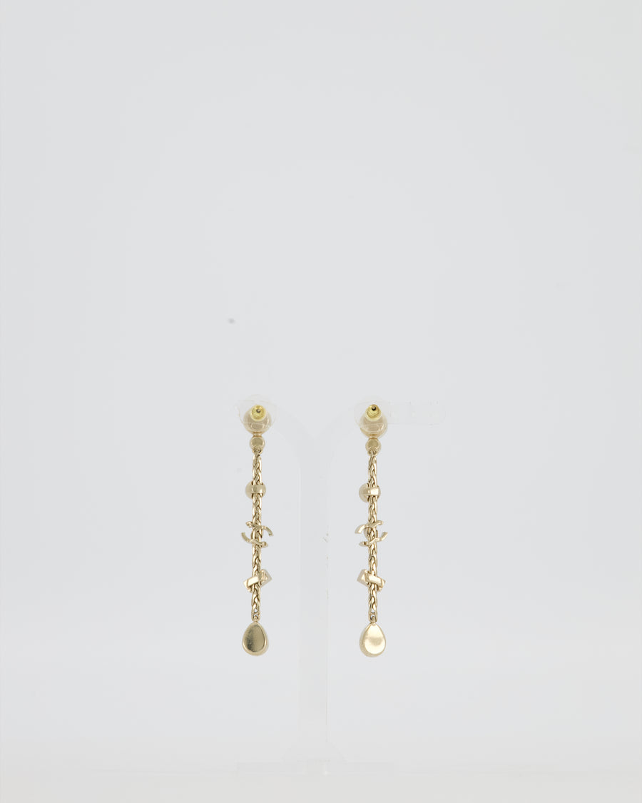 Chanel Pearl Crystal Drop Earrings with Gold CC Logo