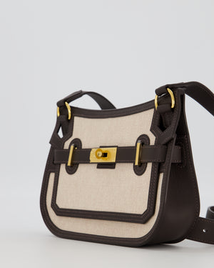 Hermès Mini Jypsiere Crossbody Bag in Bai Brun Swift Leather and Cream Canvas with Gold Hardware