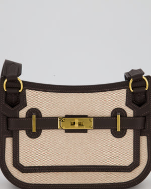 Hermès Mini Jypsiere Crossbody Bag in Bai Brun Swift Leather and Cream Canvas with Gold Hardware