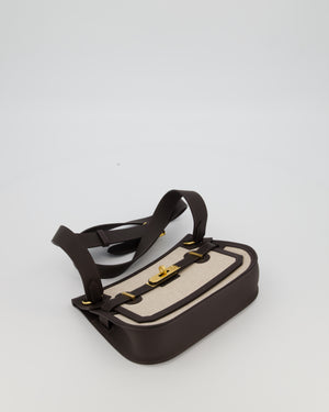 Hermès Mini Jypsiere Crossbody Bag in Bai Brun Swift Leather and Cream Canvas with Gold Hardware