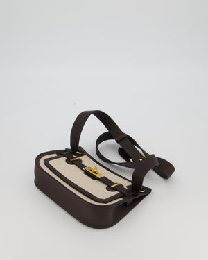 Hermès Mini Jypsiere Crossbody Bag in Bai Brun Swift Leather and Cream Canvas with Gold Hardware