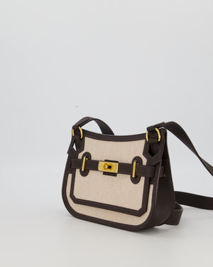 Hermès Mini Jypsiere Crossbody Bag in Bai Brun Swift Leather and Cream Canvas with Gold Hardware