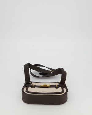 Hermès Mini Jypsiere Crossbody Bag in Bai Brun Swift Leather and Cream Canvas with Gold Hardware