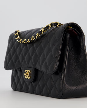 Chanel Black Jumbo Classic Double Flap Bag in Caviar Leather with Gold Hardware