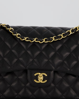 Chanel Black Jumbo Classic Double Flap Bag in Caviar Leather with Gold Hardware
