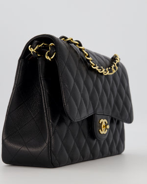 Chanel Black Jumbo Classic Double Flap Bag in Caviar Leather with Gold Hardware
