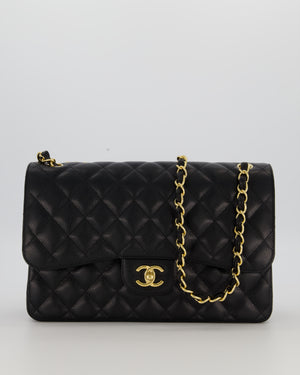 Chanel Black Jumbo Classic Double Flap Bag in Caviar Leather with Gold Hardware