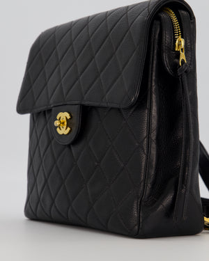 Chanel Black Vintage Quilted Caviar Leather Backpack with 24K Gold Hardware