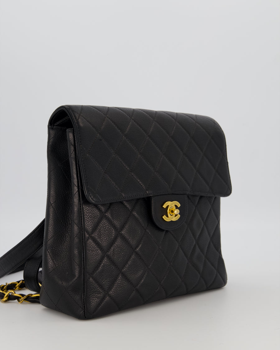 Chanel Black Vintage Quilted Caviar Leather Backpack with 24K Gold Hardware