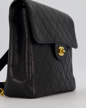 Chanel Black Vintage Quilted Caviar Leather Backpack with 24K Gold Hardware