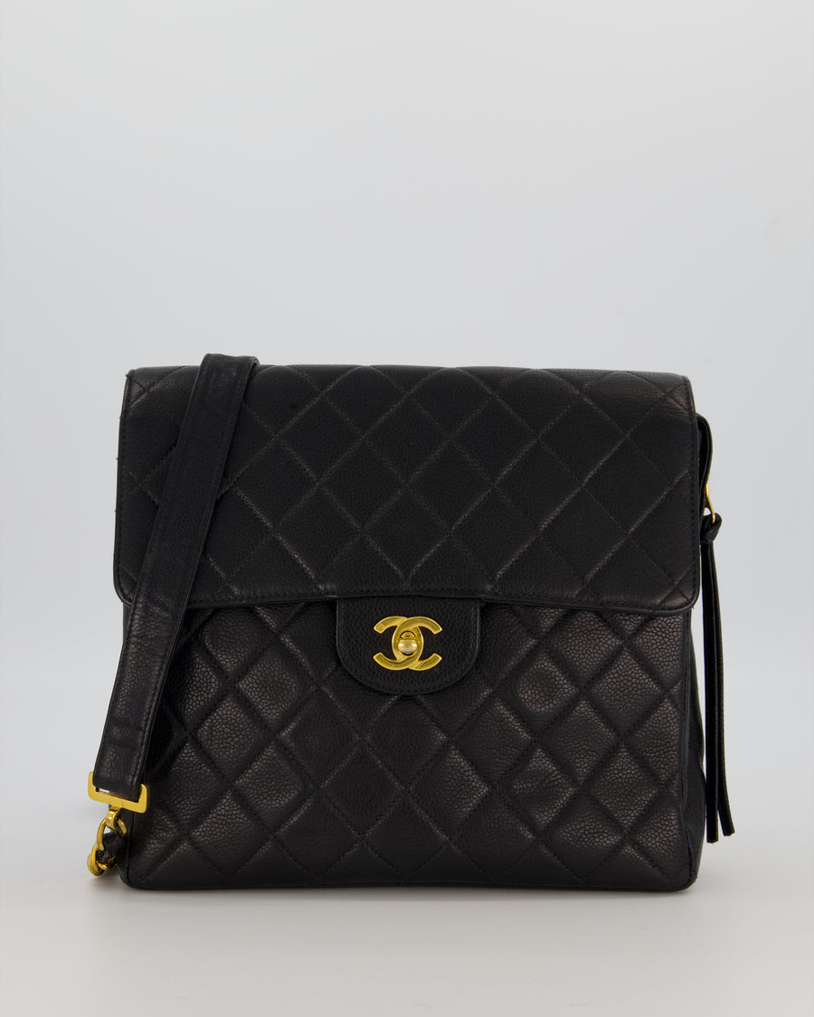 Chanel Black Vintage Quilted Caviar Leather Backpack with 24K Gold Hardware