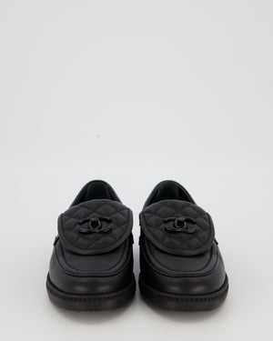 Chanel Black Lambskin Leather Loafers with Black CC Logo and Quilted Detail Size EU 37.5