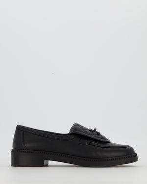 Chanel Black Lambskin Leather Loafers with Black CC Logo and Quilted Detail Size EU 37.5