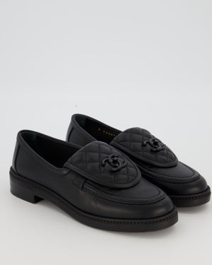 Chanel Black Lambskin Leather Loafers with Black CC Logo and Quilted Detail Size EU 37.5