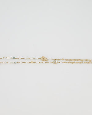 Chanel Gold Long Choker and Necklace with Leaf, Daisy, and Pearl Embellishments and Crystal CC Logo Detail