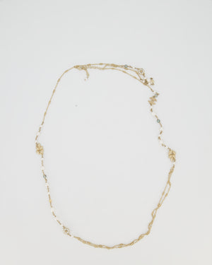 Chanel Gold Long Choker and Necklace with Leaf, Daisy, and Pearl Embellishments and Crystal CC Logo Detail