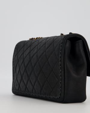 Chanel Happy Stitch Single Flap Bag in Matte Black Crumpled Calfskin with Antique Gold Hardware
