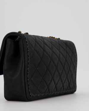 Chanel Happy Stitch Single Flap Bag in Matte Black Crumpled Calfskin with Antique Gold Hardware