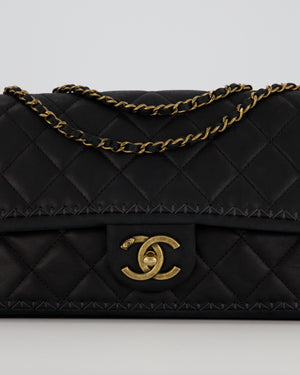 Chanel Happy Stitch Single Flap Bag in Matte Black Crumpled Calfskin with Antique Gold Hardware