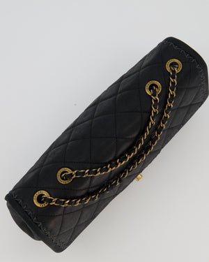 Chanel Happy Stitch Single Flap Bag in Matte Black Crumpled Calfskin with Antique Gold Hardware