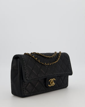 Chanel Happy Stitch Single Flap Bag in Matte Black Crumpled Calfskin with Antique Gold Hardware