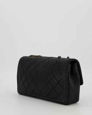 Chanel Happy Stitch Single Flap Bag in Matte Black Crumpled Calfskin with Antique Gold Hardware