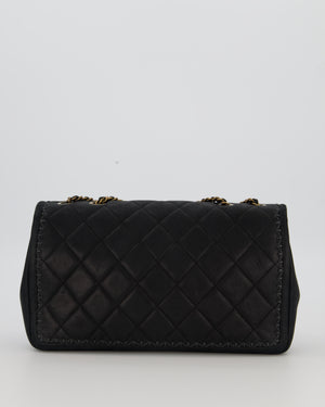 Chanel Happy Stitch Single Flap Bag in Matte Black Crumpled Calfskin with Antique Gold Hardware