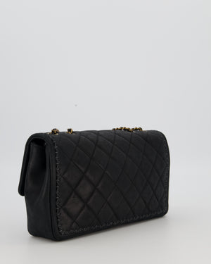 Chanel Happy Stitch Single Flap Bag in Matte Black Crumpled Calfskin with Antique Gold Hardware