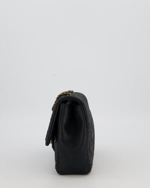 Chanel Happy Stitch Single Flap Bag in Matte Black Crumpled Calfskin with Antique Gold Hardware